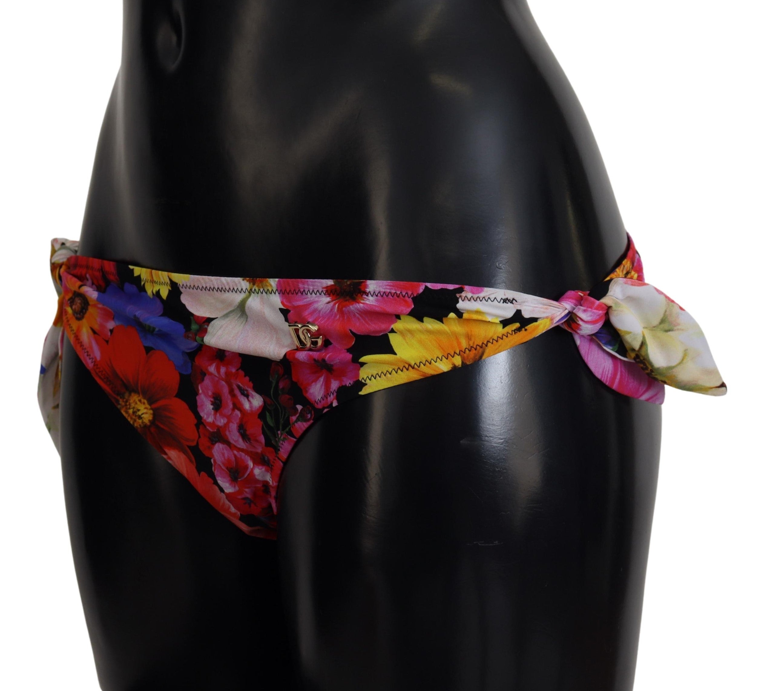 Black floral print Dolce & Gabbana swimsuit bikini bottom with floral pattern and sleek design, perfect for beachwear.