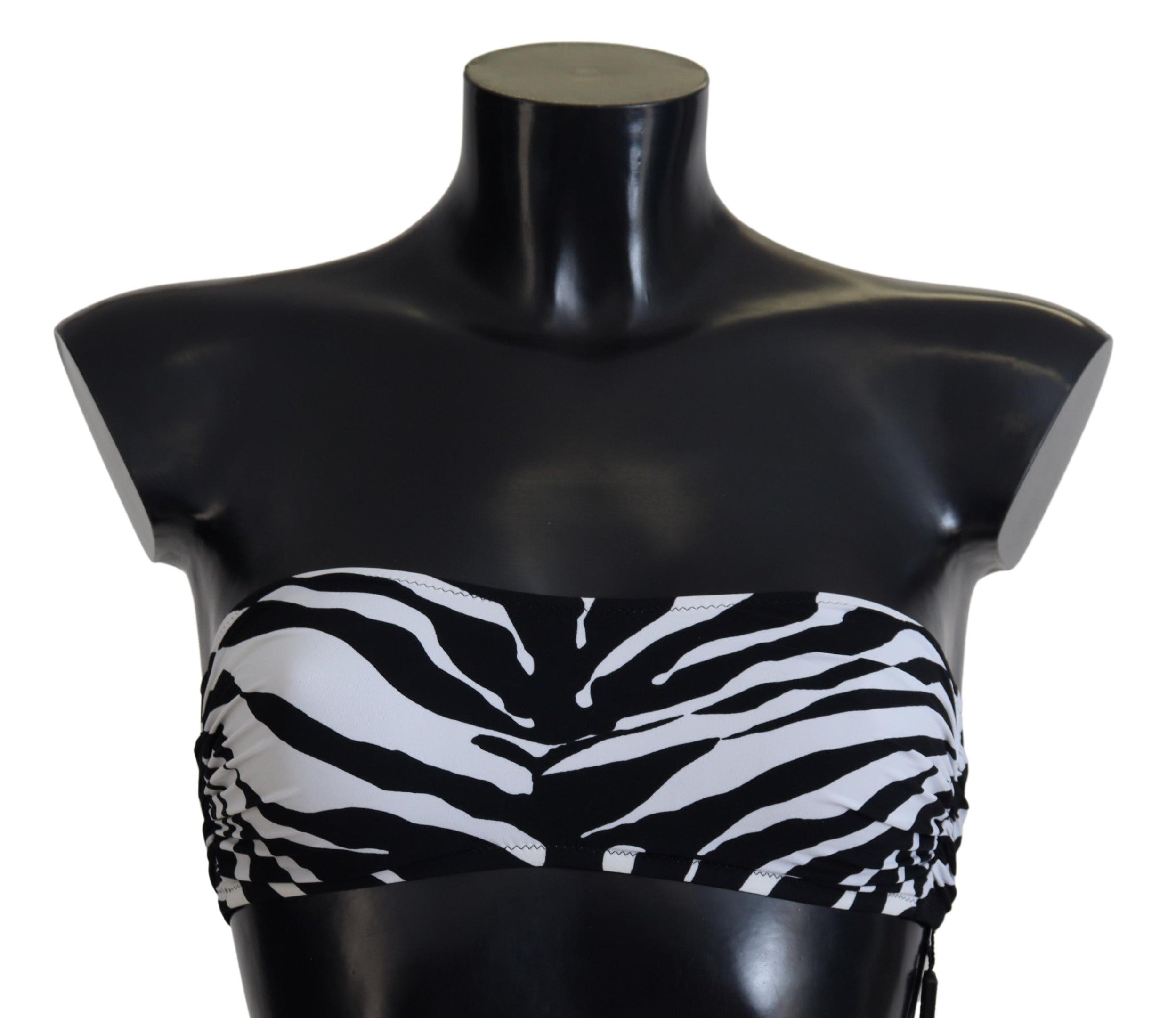 Black and white zebra print bandeau bikini top by Dolce & Gabbana with a sleek, strapless design for stylish swimwear.