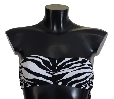 Black and white zebra print bandeau bikini top by Dolce & Gabbana with a sleek, strapless design for stylish swimwear.