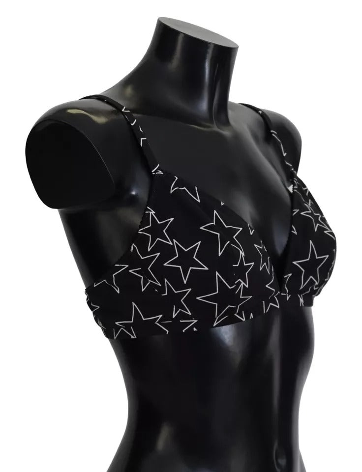 Black Millennials Star non-wire cotton bra underwear by Dolce & Gabbana, featuring star pattern and comfortable fit.