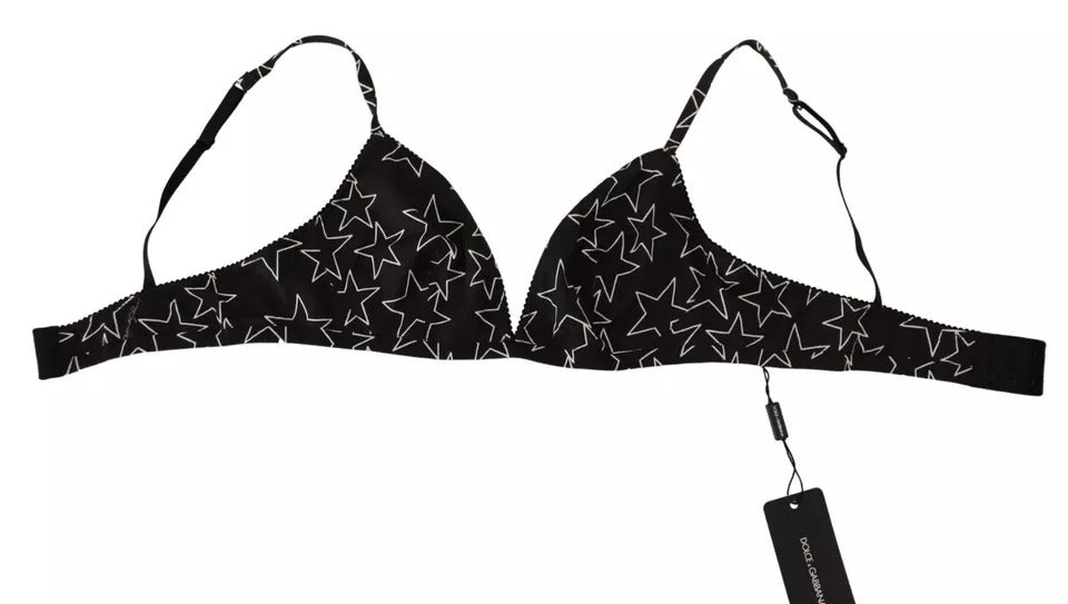Black Millennials Star non-wire cotton bra underwear by Dolce & Gabbana, featuring star print design and comfortable fit.