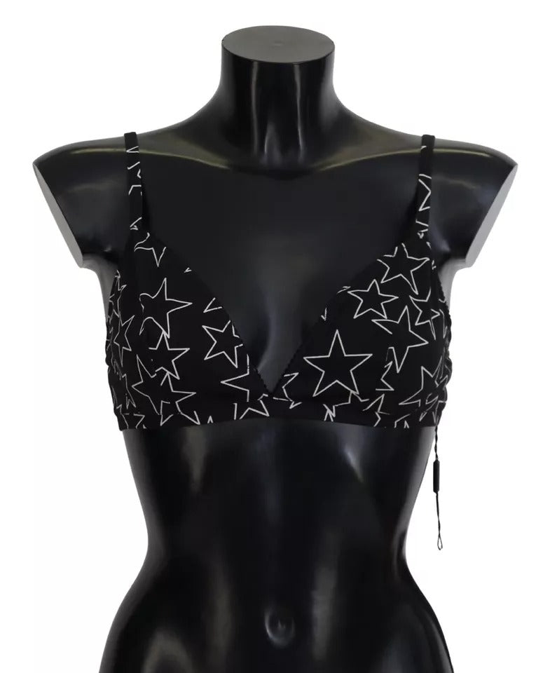 Black Millennials Star cotton bra by Dolce & Gabbana, non-wire design with star pattern, soft and comfortable lingerie for women.