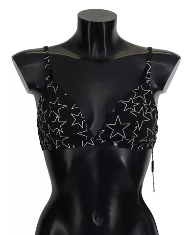 Black Millennials Star cotton bra by Dolce & Gabbana, non-wire design with star pattern, soft and comfortable lingerie for women.
