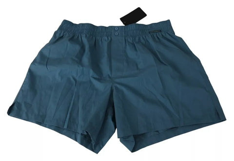 Blue cotton Dolce & Gabbana regular boxer shorts underwear laid flat showing waistband and fabric texture.