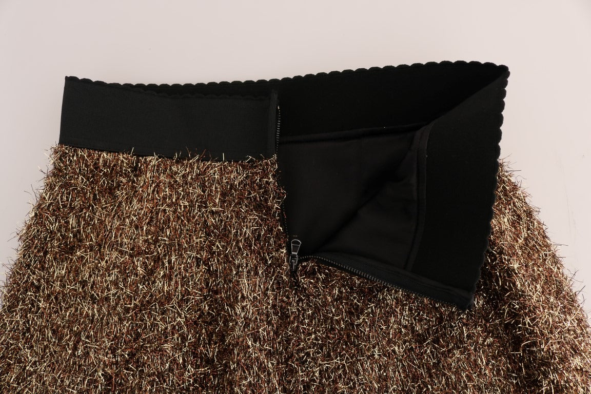Gold and black Dolce & Gabbana short mini skirt with a sleek, fitted design and stylish waistband.
