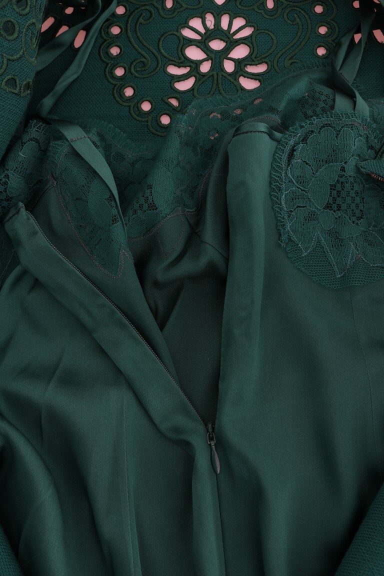 Green floral silk wool dress with cutout details by Dolce & Gabbana, showcasing a stylish, elegant design.