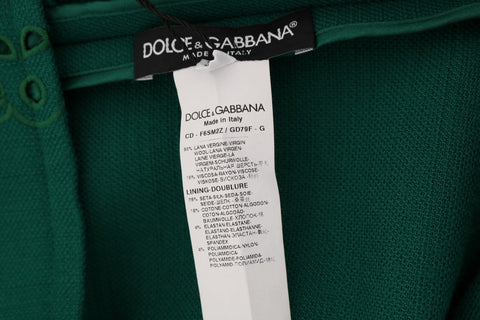 Green floral silk wool dress with cutout details by Dolce & Gabbana, featuring a stylish and elegant design.
