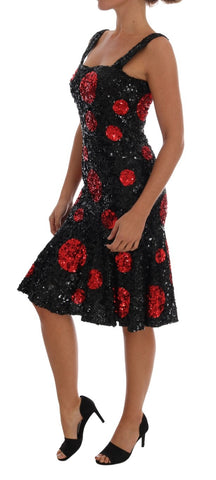 Black and red polka sequined shift dress by Dolce & Gabbana featuring a stylish, sparkling design and a classic silhouette.
