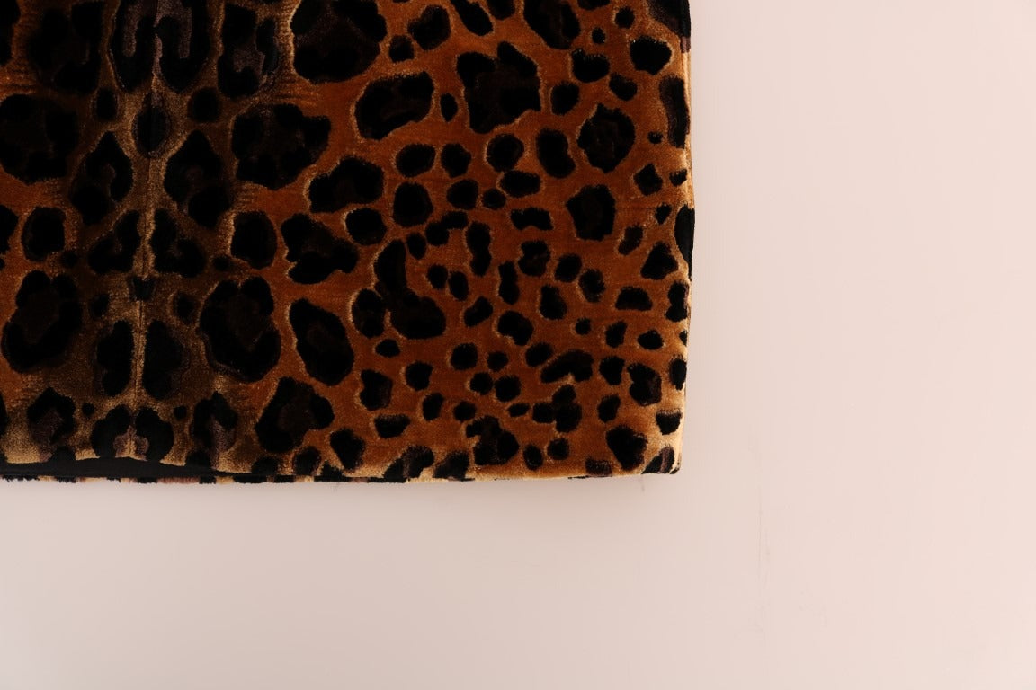 Brown leopard print silk sheath dress by Dolce & Gabbana, featuring a fitted silhouette and elegant design.