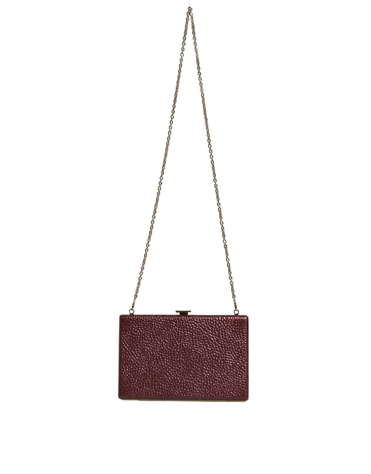 Dolce & Gabbana maroon leather clutch evening crossbody bag with gold hardware and sleek design.