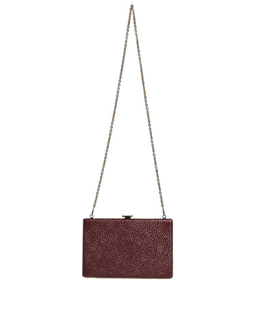 Dolce & Gabbana maroon leather clutch evening crossbody bag with gold hardware and sleek design.
