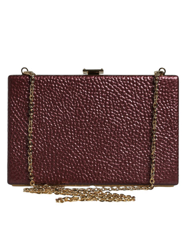 Maroon leather clutch evening crossbody bag by Dolce & Gabbana, featuring a sleek design and compact style.