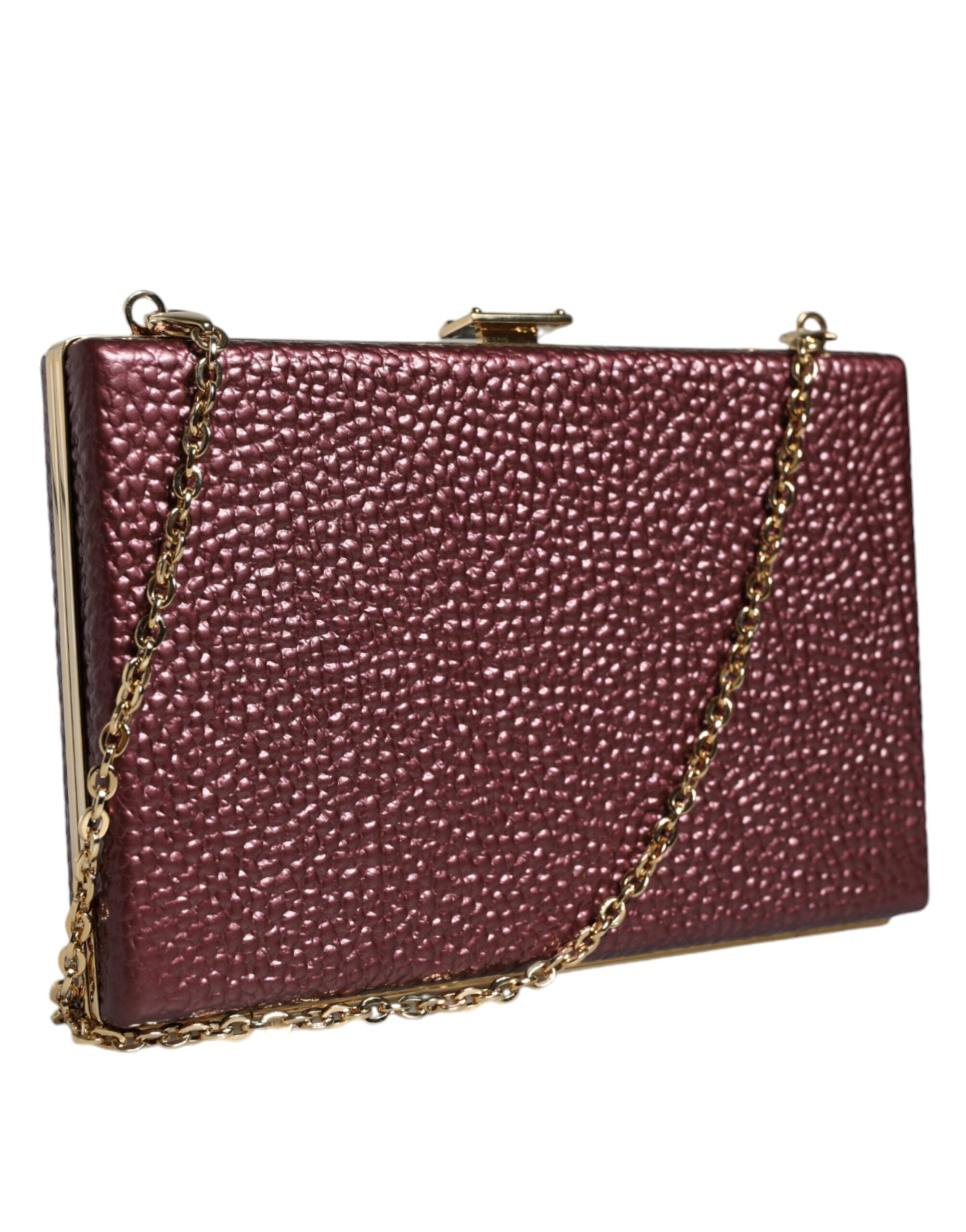 Maroon leather clutch evening crossbody bag by Dolce & Gabbana, with sleek design and gold-tone hardware.