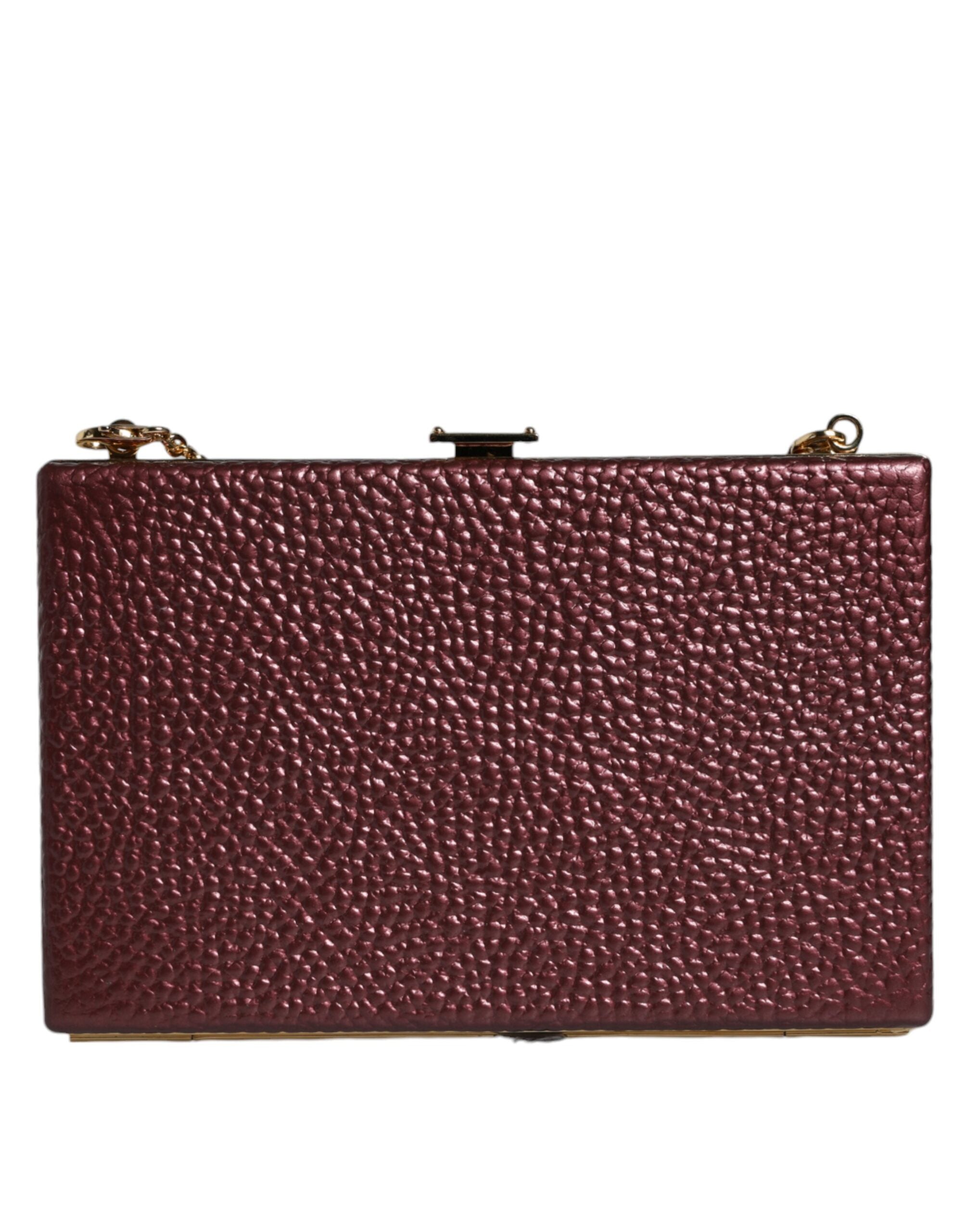 Maroon leather clutch evening crossbody bag by Dolce & Gabbana with gold-tone hardware and sleek design.