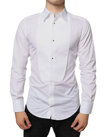 White cotton poplin formal dress shirt by Dolce & Gabbana, shown with a classic collar and button front.