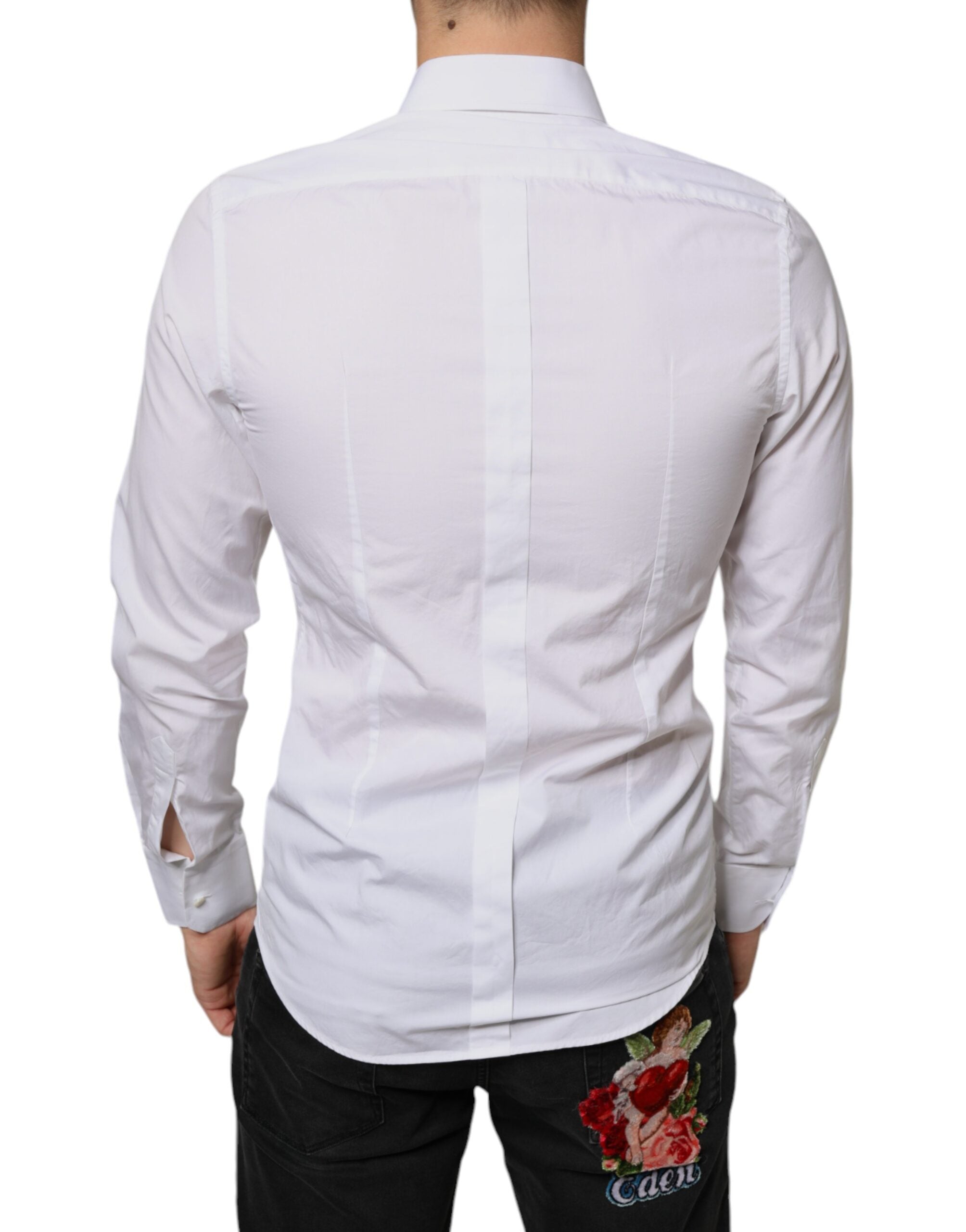 White cotton poplin formal dress shirt by Dolce & Gabbana, featuring a classic fit and button-down collar.