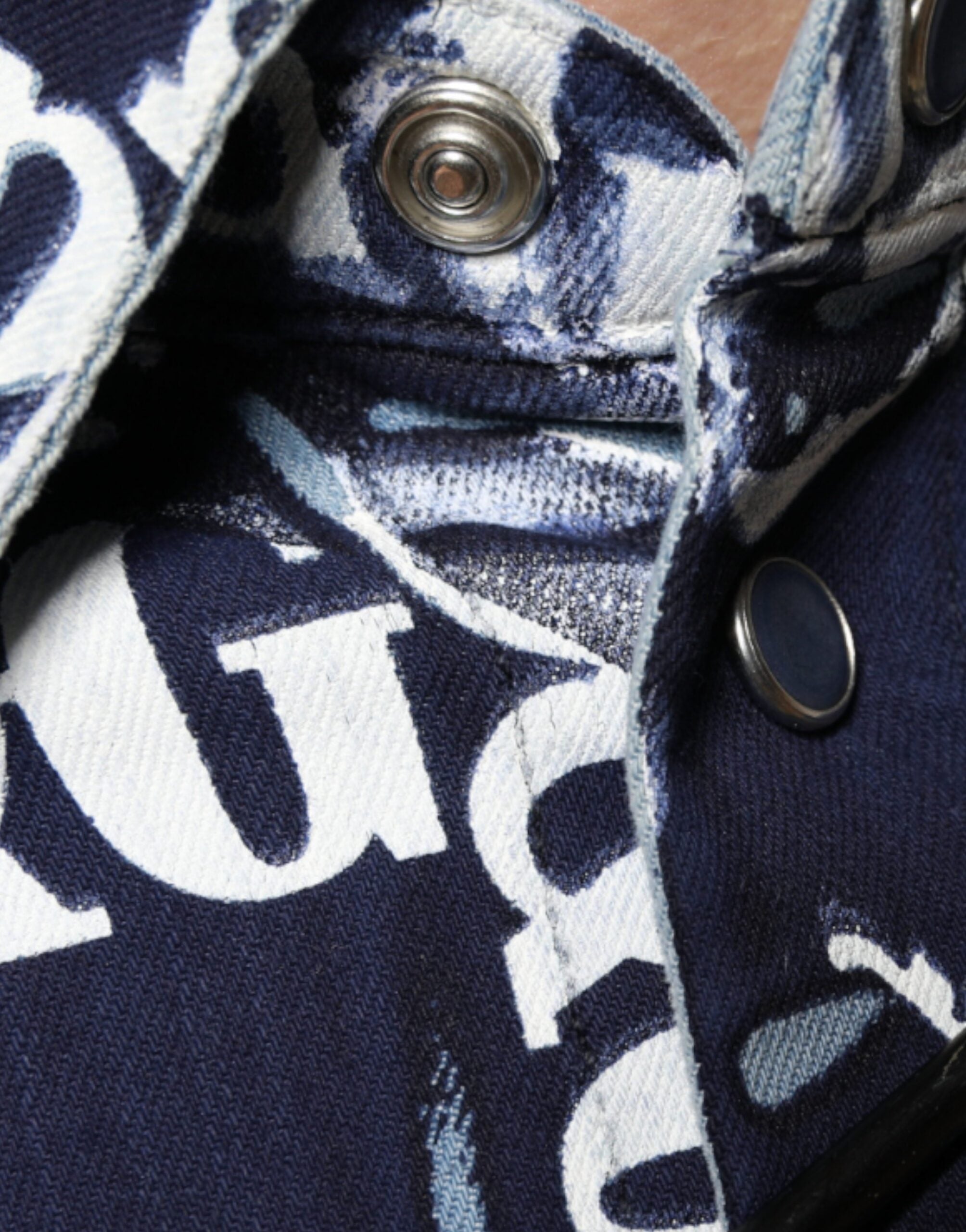 Blue cotton slim fit shirt with Dolce & Gabbana crown logo print, featuring a classic collar and button-down front.