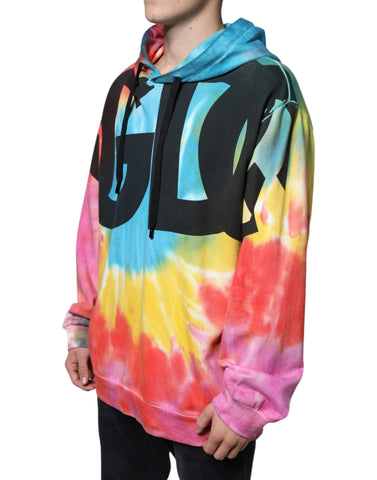 Multicolor tie-dye hooded sweatshirt sweater by Dolce & Gabbana, featuring vibrant patterns and a cozy hooded design.