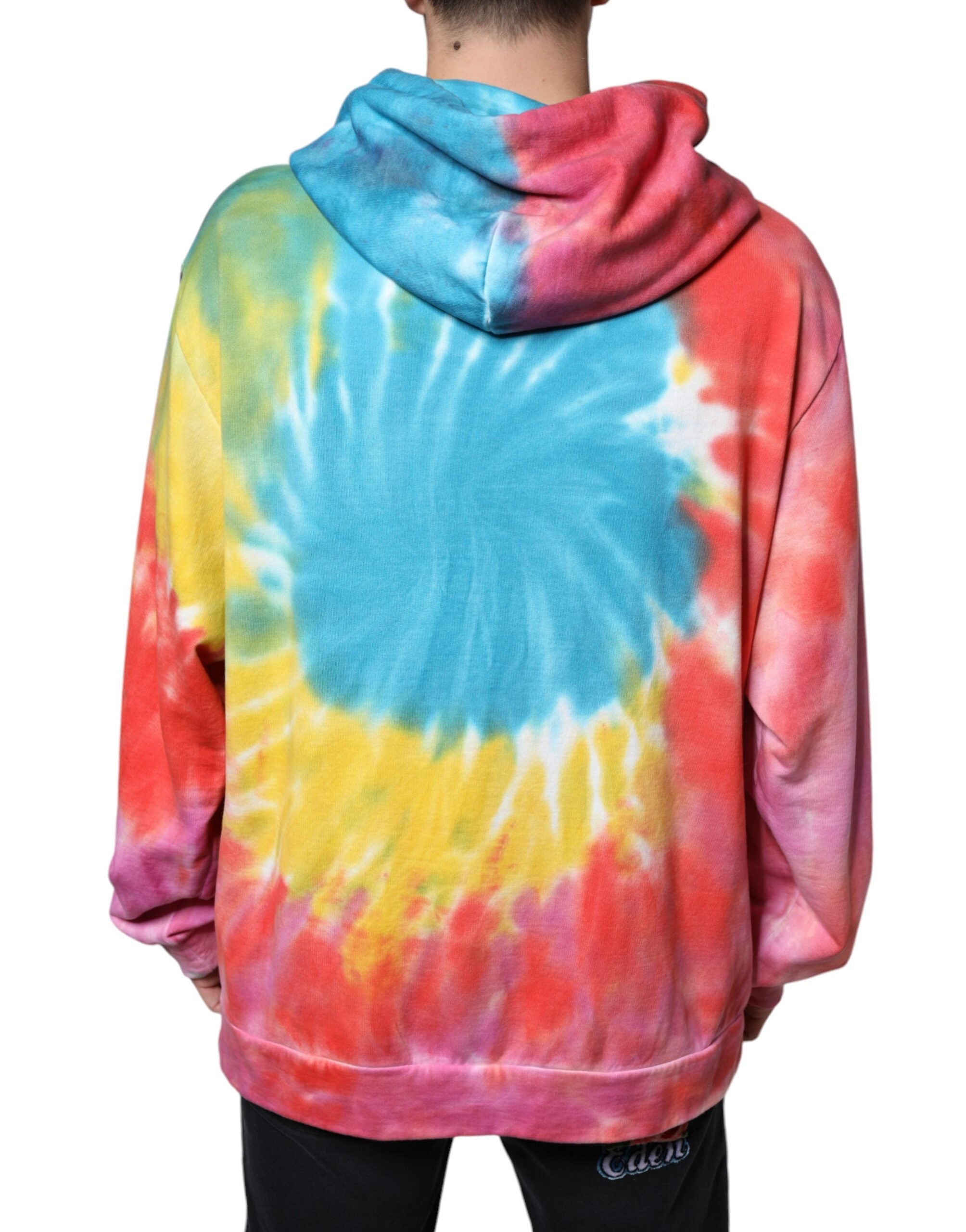Multicolor tie-dye hooded sweatshirt by Dolce & Gabbana with a relaxed fit and vibrant pattern.