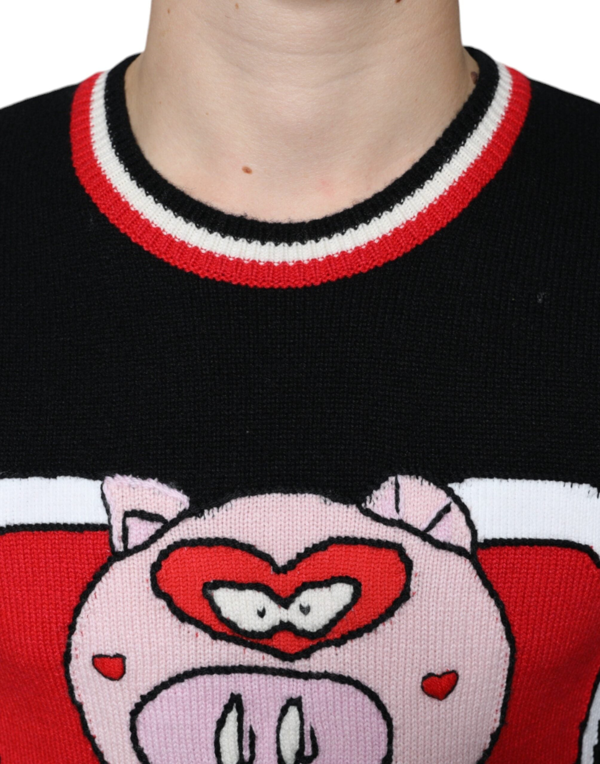 Black cashmere pig of the year pullover sweater by Dolce & Gabbana, featuring a cozy knit with a playful pig design.