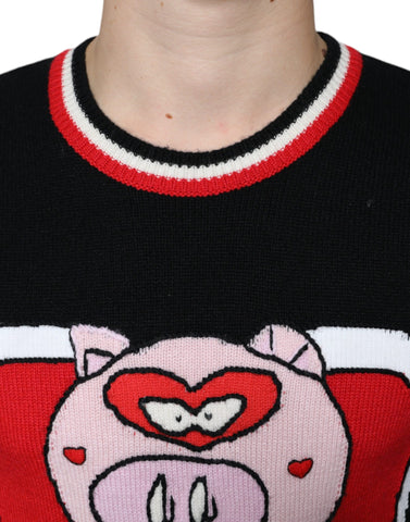 Black cashmere pig of the year pullover sweater by Dolce & Gabbana, featuring a cozy knit with a playful pig design.