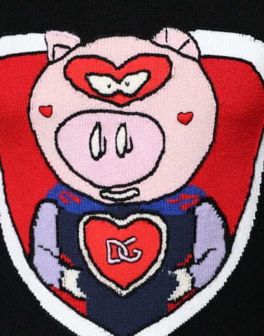 Black cashmere pig of the year pullover sweater by Dolce & Gabbana featuring a cozy, luxurious knit with detailed pig embroidery.