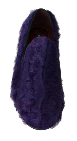 Purple Dolce & Gabbana sheep fur leather loafers with a sleek design and classic slip-on style.
