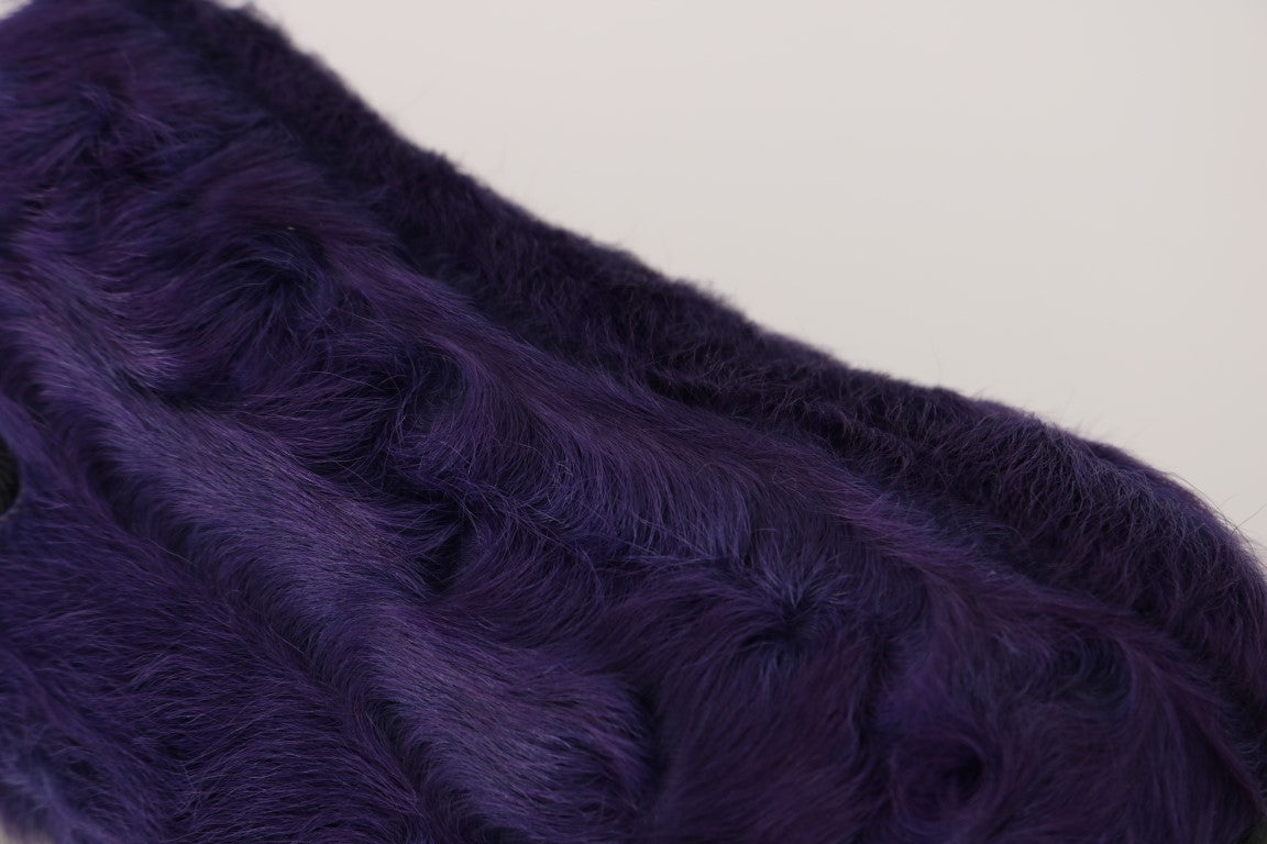 Purple sheep fur leather loafers by Dolce & Gabbana with a sleek slip-on design and plush fur details.