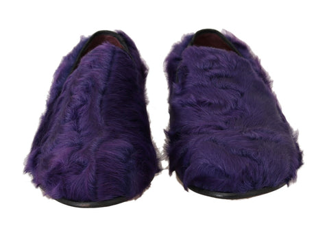 Purple sheep fur leather loafers by Dolce & Gabbana, featuring soft fur accents and classic loafer design.