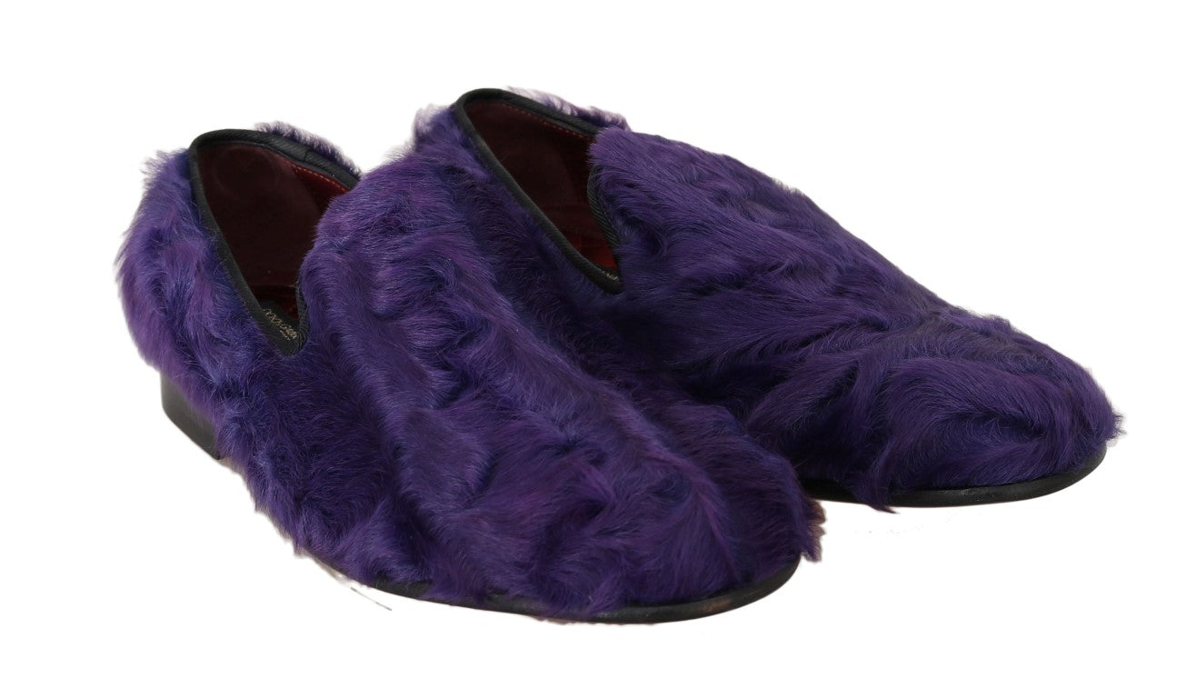 Purple sheep fur leather loafers by Dolce & Gabbana with sleek design and detailed stitching.