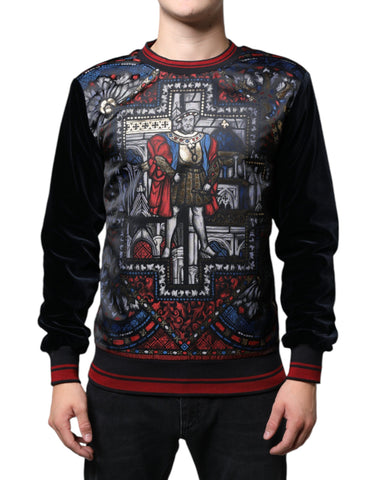 Multicolor jacquard crew neck sweatshirt by Dolce & Gabbana showcasing vibrant woven patterns and a classic sweater fit.