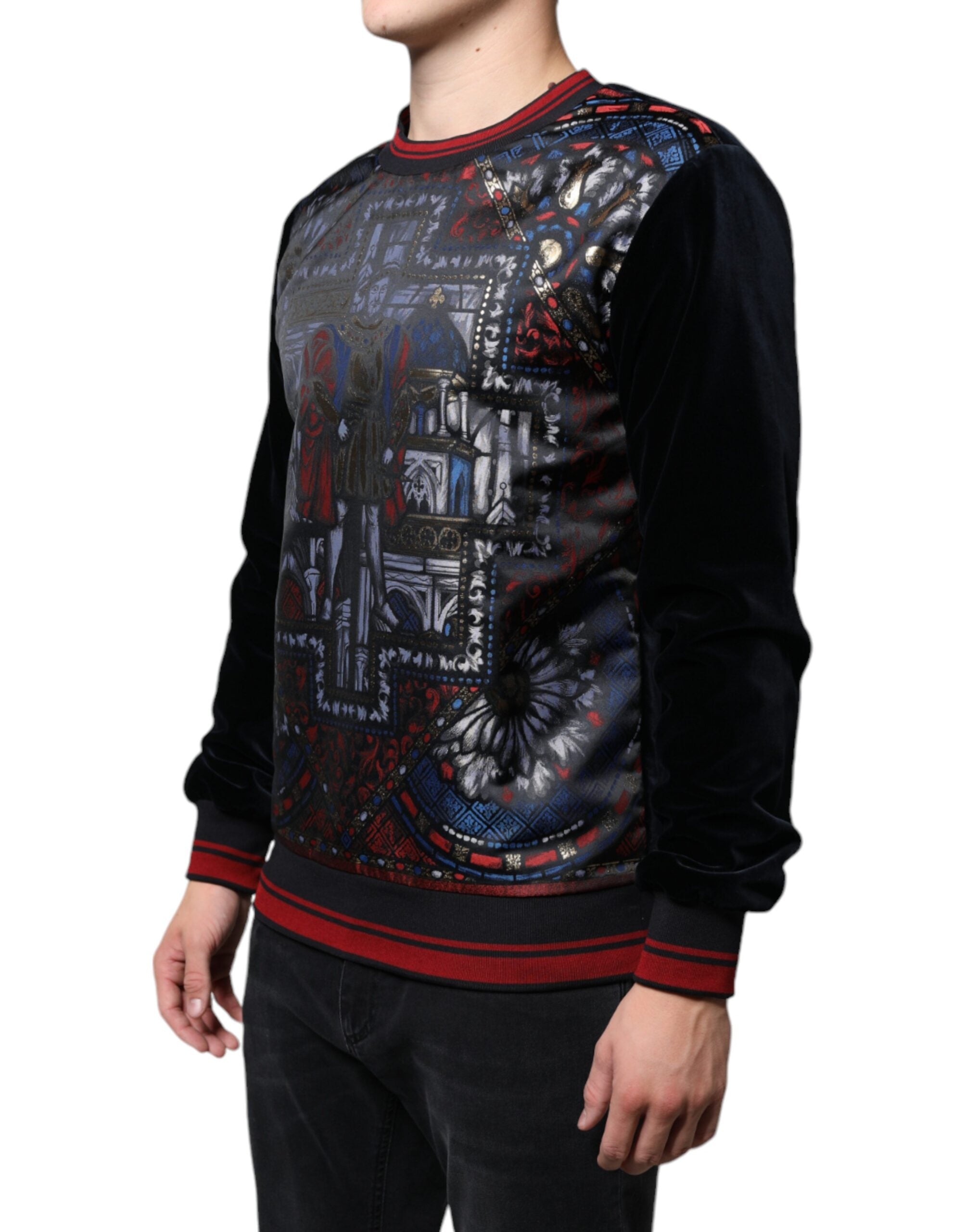 Multicolor Jacquard crew neck sweatshirt by Dolce & Gabbana, showcasing intricate woven pattern and comfortable knit fabric.