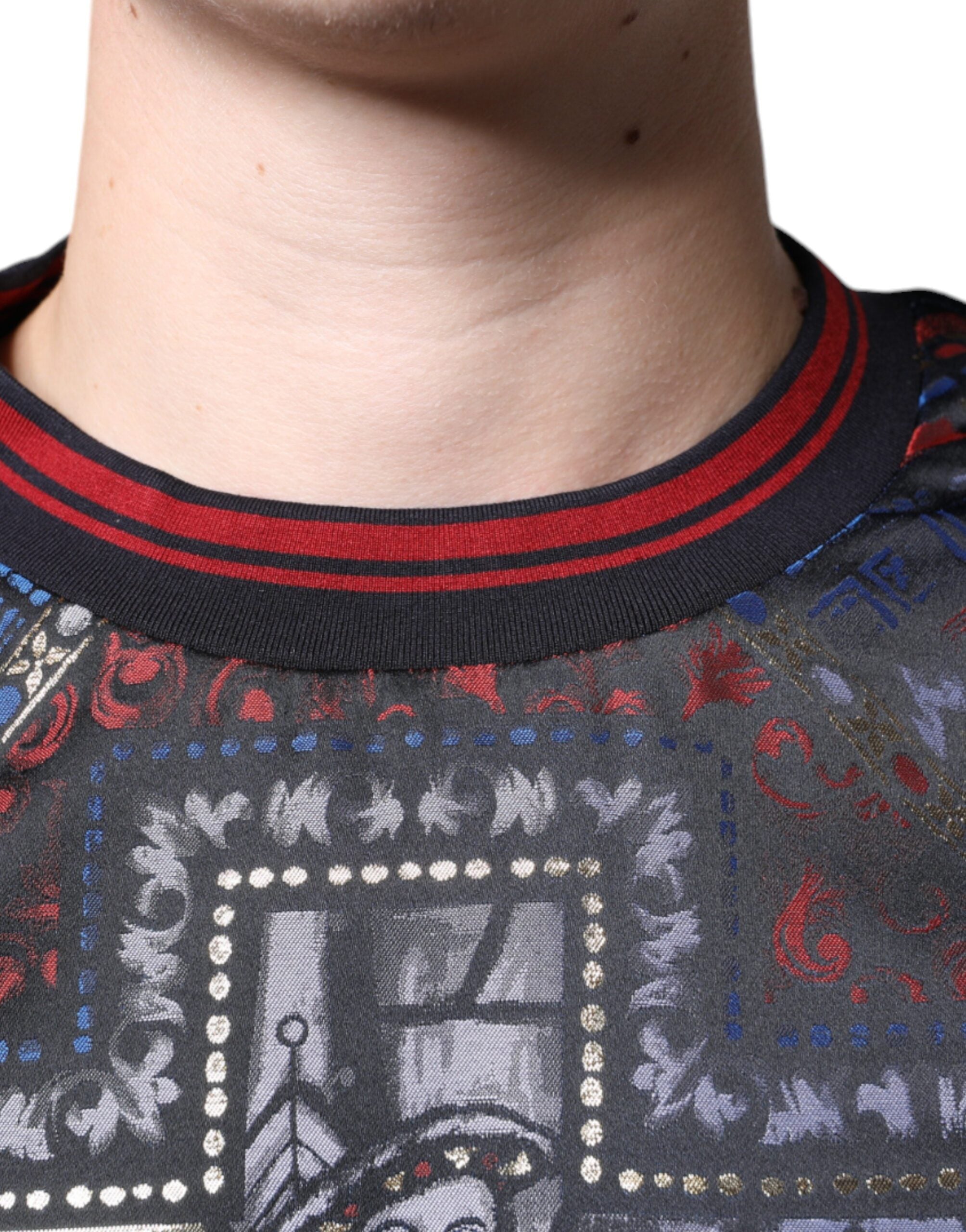 Multicolor Jacquard crew neck sweatshirt by Dolce & Gabbana featuring intricate woven patterns and a comfortable fit.