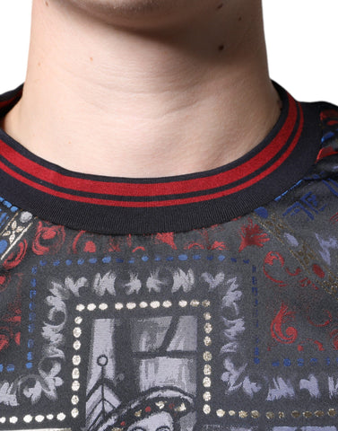 Multicolor Jacquard crew neck sweatshirt by Dolce & Gabbana featuring intricate woven patterns and a comfortable fit.