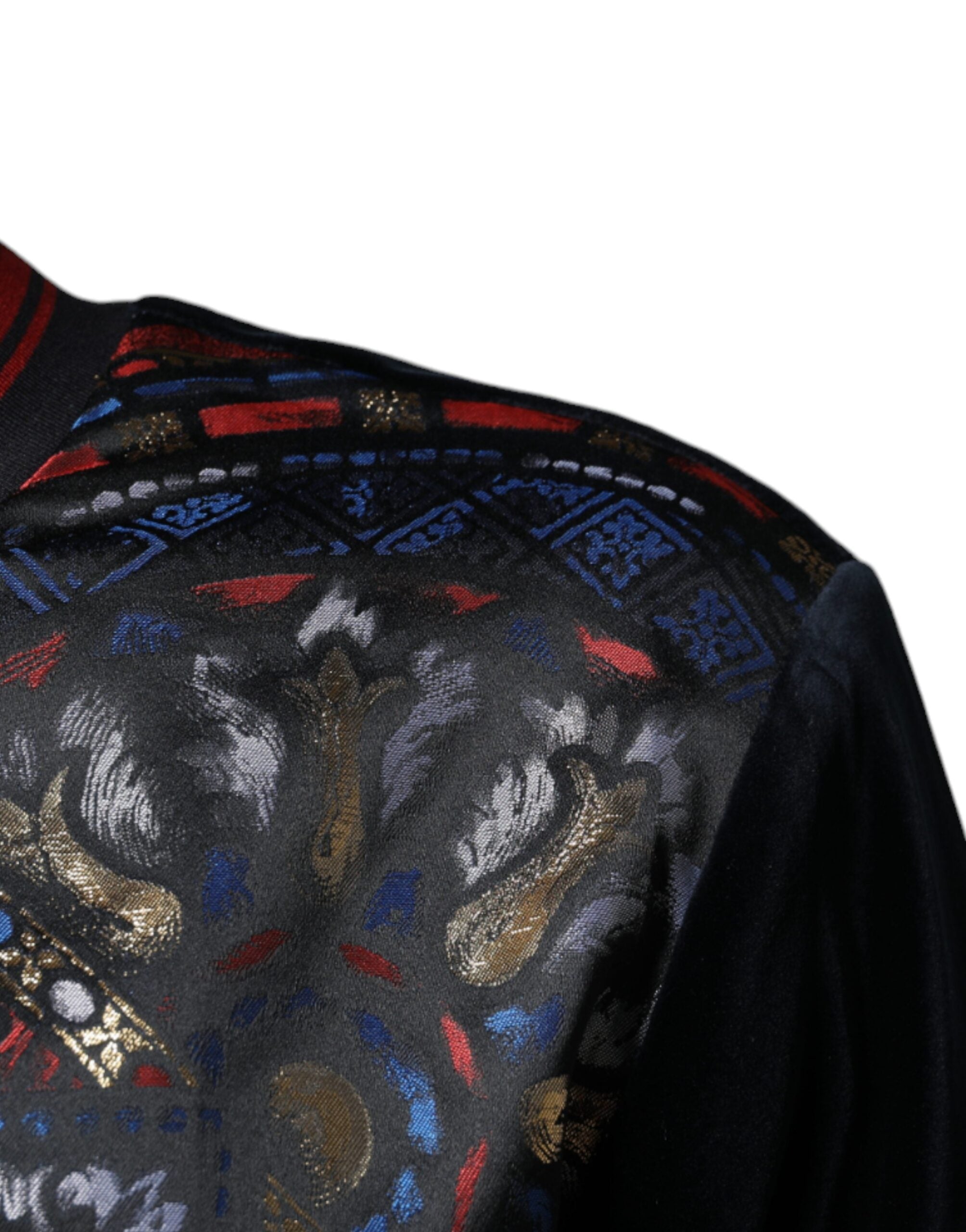 Multicolor Jacquard crew neck sweatshirt by Dolce & Gabbana showing vibrant patterned knit fabric and classic fit.