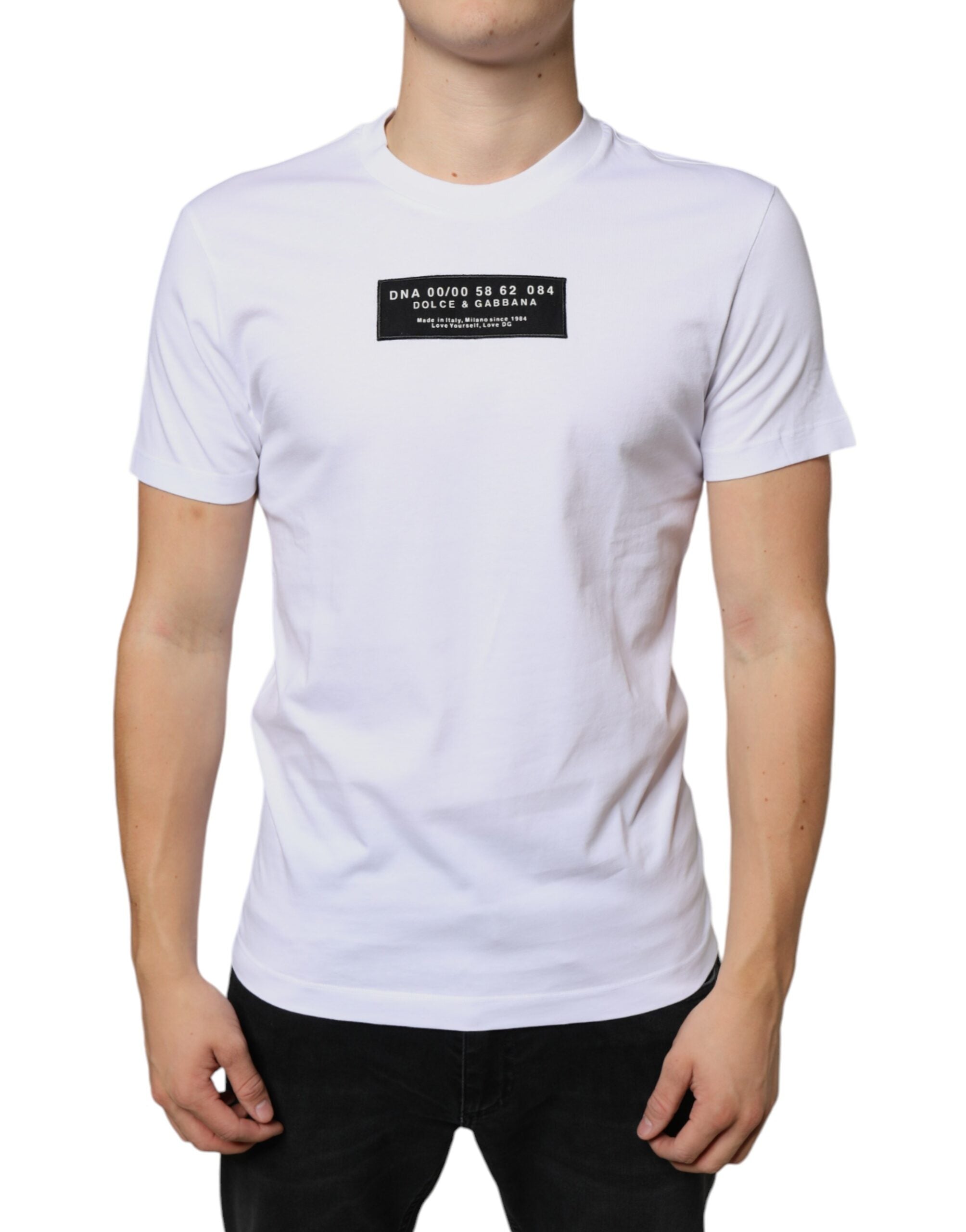 White cotton Dolce & Gabbana T-shirt with casual DG applique design, featuring a relaxed fit and simple crew neckline.