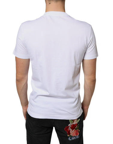 White cotton Dolce & Gabbana casual T-shirt with DG applique, featuring a relaxed fit and simple crew neckline.