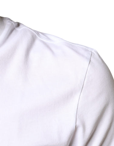 White cotton Dolce & Gabbana casual T-shirt with applique detailing, featuring a relaxed fit and classic crew neck.