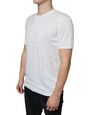 White cotton crewneck T-shirt with embossed logo from Dolce & Gabbana, showcasing a simple, stylish design.