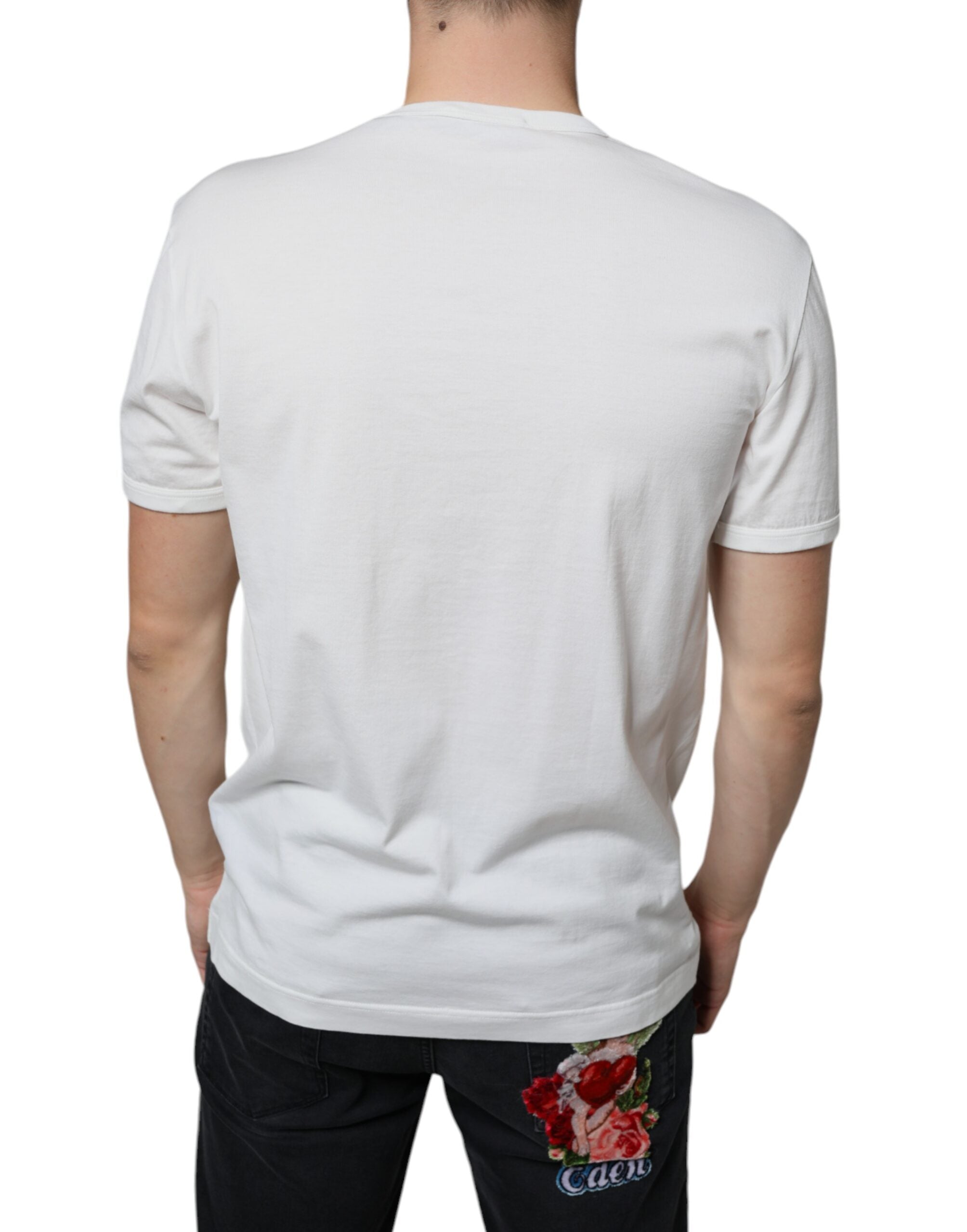 White cotton crewneck T-shirt with embossed logo from Dolce & Gabbana, showcasing a minimalist design and soft fabric.