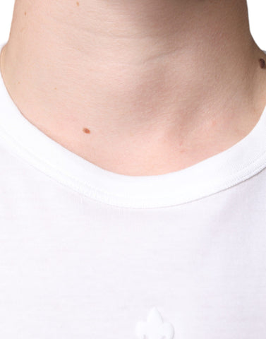 White Dolce & Gabbana cotton crewneck T-shirt with embossed logo design on the front.