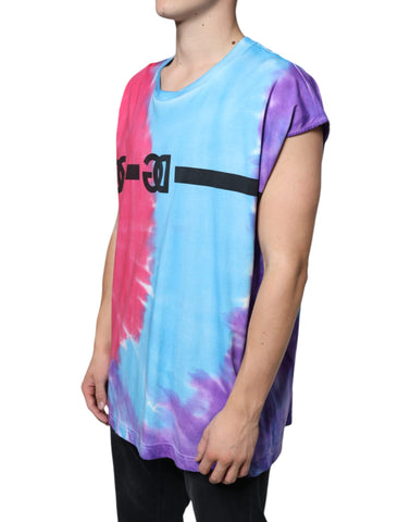 Multicolor tie dye cotton sleeveless T-shirt by Dolce & Gabbana, featuring vibrant, swirling patterns and a casual fit.