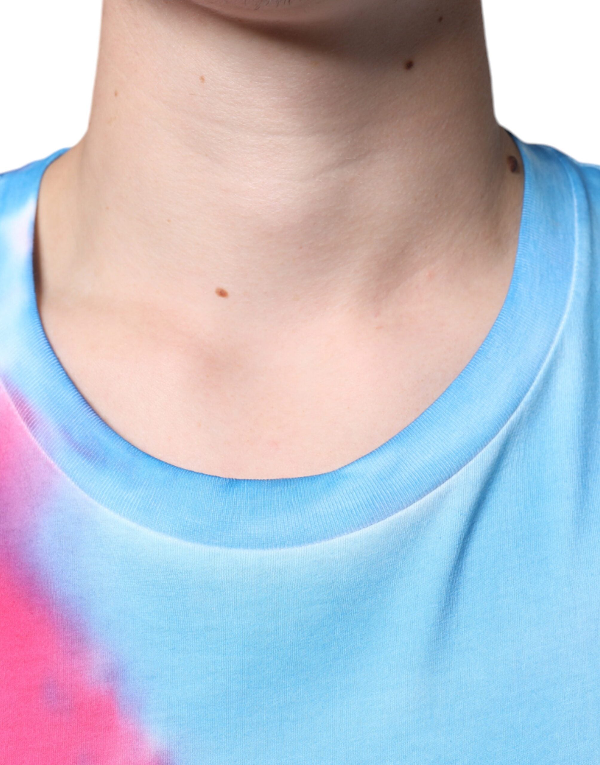 Multicolor tie dye sleeveless cotton T-shirt by Dolce & Gabbana, featuring vibrant swirl patterns and classic sleeveless design.