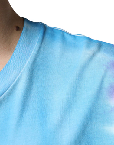 Multicolor tie dye cotton sleeveless T-shirt by Dolce & Gabbana featuring vibrant, swirling patterns and a casual sleeveless design.