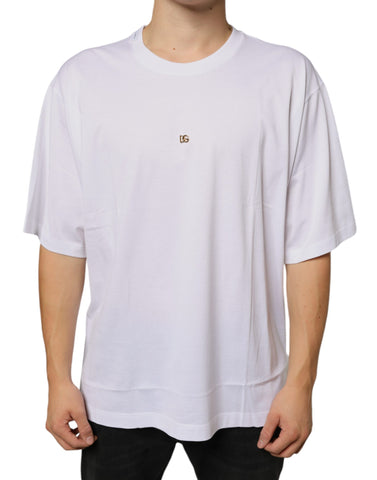 White Dolce & Gabbana metal DG logo cotton short sleeve T-shirt, featuring a bold logo design on the front.