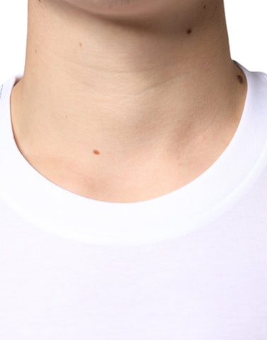 White metal DG logo cotton short sleeve T-shirt by Dolce & Gabbana, featuring a prominent logo on the front.