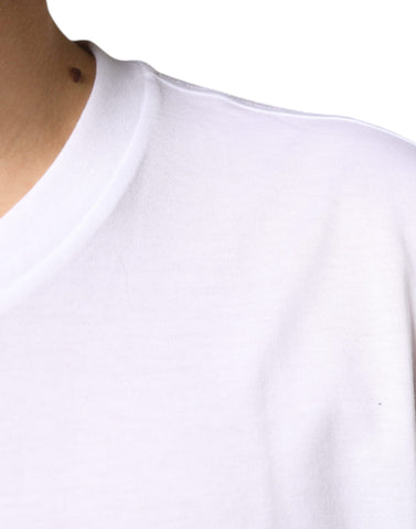 White Dolce & Gabbana metal DG logo cotton short sleeve T-shirt with a crew neck and relaxed fit.