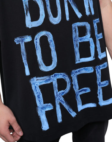Black cotton sleeveless T-shirt by Dolce & Gabbana with "Born To Be Free" print on the front.