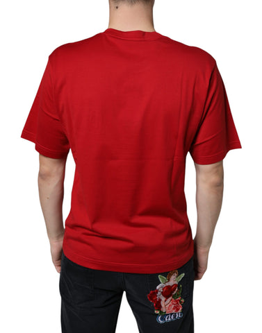 Red cotton Dolce & Gabbana crew neck T-shirt with DG logo print, featuring a casual fit and classic design.