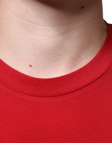 Red cotton Dolce & Gabbana crew neck T-shirt with DG logo print, featuring a casual fit and stylish design.